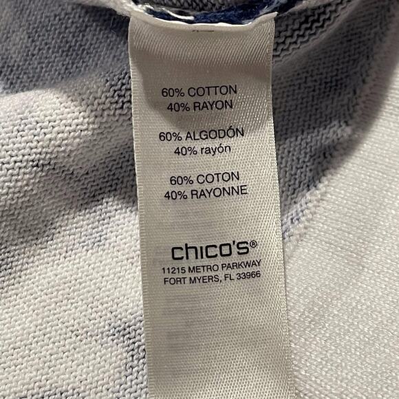 Chicos Womens Sweater Striking Floral Scoop Neck 3/4 Sleeve Blue 1 Medium 8 FN - Picture 4 of 7